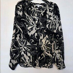 NWT Chico's sheer dark navy and cream Kasbah Pinktuck L/S blouse Size 3/XL?16
